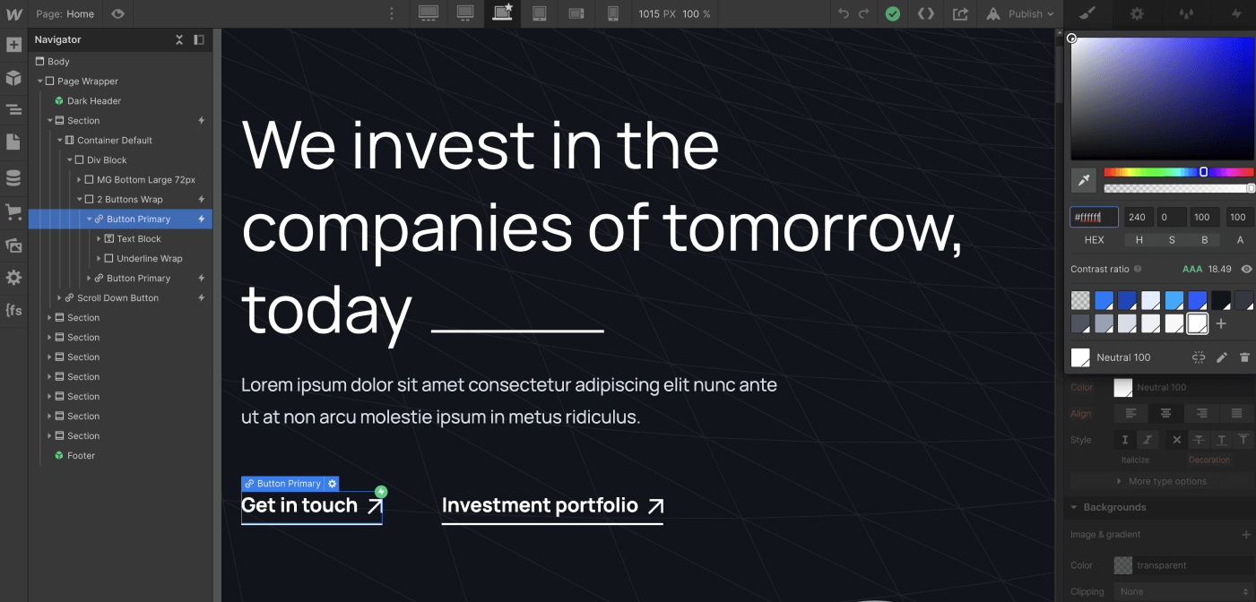 Colors - Investor X Webflow Template