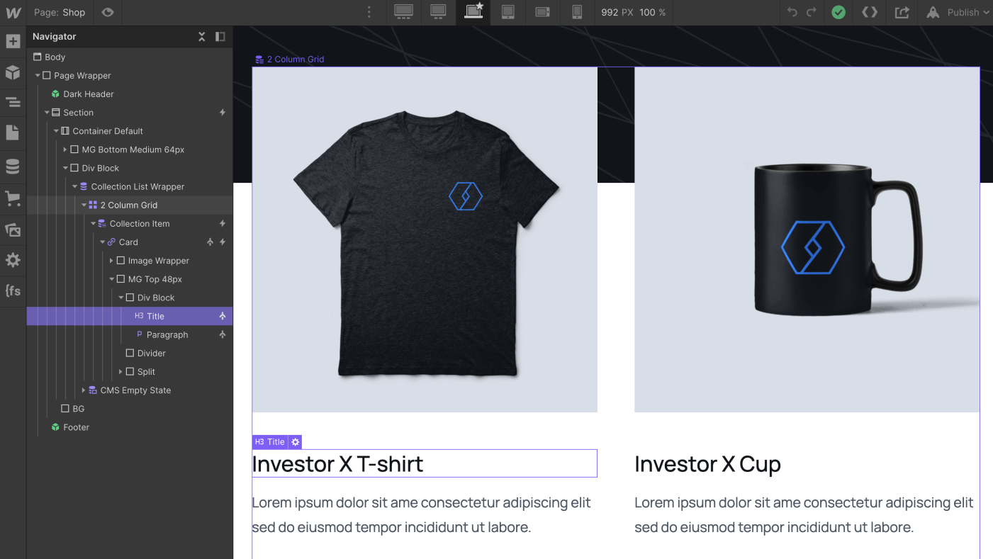 eCommerce Products - Investor X Webflow Template