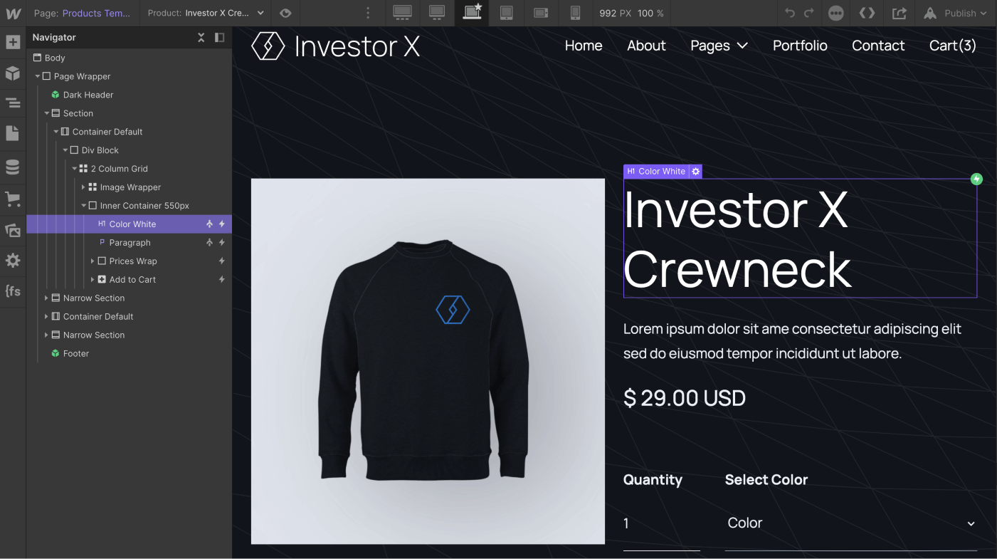 eCommerce Page - Investor X Webflow Template